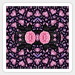 Crystal Hearts and Flowers Valentines Kaleidoscope pattern (Seamless) 2 Sticker